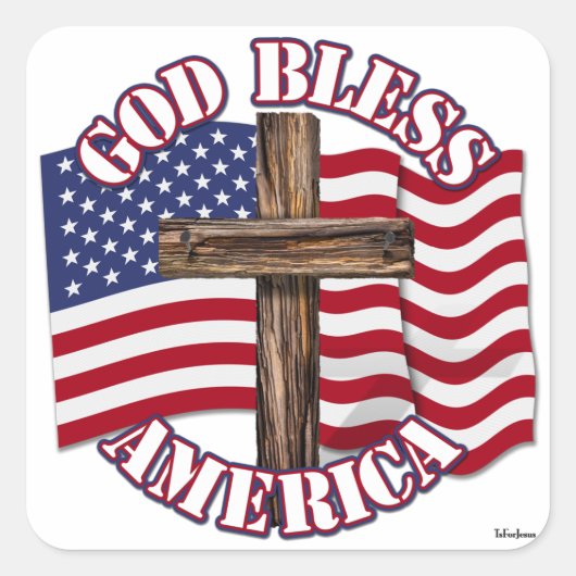 米国国旗と十字架を持つアメリカ人の神の祝福 スクエアシール (正面)