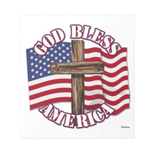 米国国旗と十字架を持つアメリカ人の神の祝福 ノートパッド (正面)