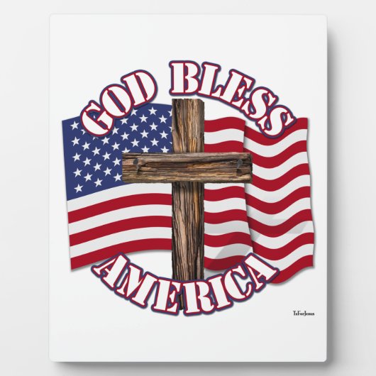 米国国旗と十字架を持つアメリカ人の神の祝福 フォトプラーク (正面)