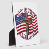 米国国旗と十字架を持つアメリカ人の神の祝福 フォトプラーク (側面)
