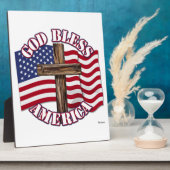 米国国旗と十字架を持つアメリカ人の神の祝福 フォトプラーク (側面)