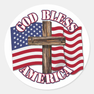 米国国旗と十字架を持つアメリカ人の神の祝福 ラウンドシール