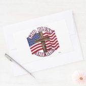 米国国旗と十字架を持つアメリカ人の神の祝福 長方形シール (封筒)