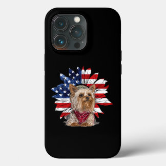 米国国旗と子犬ヨークシャーテリア iPhone 13 PROケース