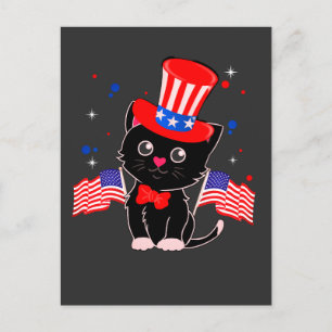 米国国旗と愛国的な黒猫 ポストカード
