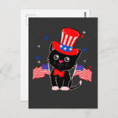 米国国旗と愛国的な黒猫 ポストカード (正面/裏面)
