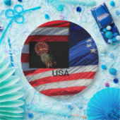 米国国旗と火工事業 ペーパープレート (パーティー)