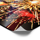 米国国旗と花火 ポスター (角)