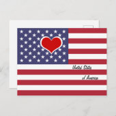 米国国旗と赤いハート – 米国/スポーツファン ポストカード (正面/裏面)