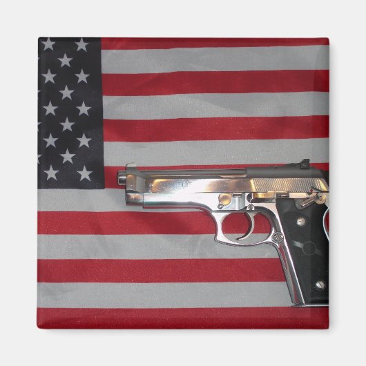 米国国旗と銃の磁石 マグネット (正面)