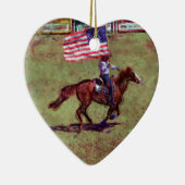 米国国旗と馬の女性のカーボーイアメリカンロデオアート セラミックオーナメント (右)