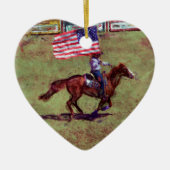米国国旗と馬の女性のカーボーイアメリカンロデオアート セラミックオーナメント (正面)