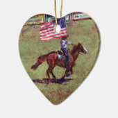 米国国旗と馬の女性のカーボーイアメリカンロデオアート セラミックオーナメント (左)