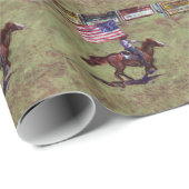 米国国旗と馬の女性のカーボーイアメリカンロデオアート ラッピングペーパー (ロールコーナー)