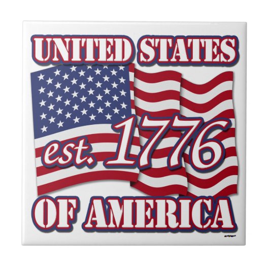 米国国旗と1776年のアメリカ合衆国est タイル (正面)