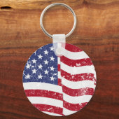 米国国旗なびく – 動揺して キーホルダー (正面)