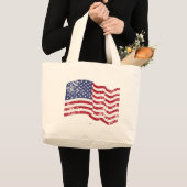 米国国旗なびく – 動揺して ラージトートバッグ (正面(商品))