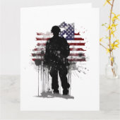 米国国旗に対する米国軍人 カード (黄色い花)