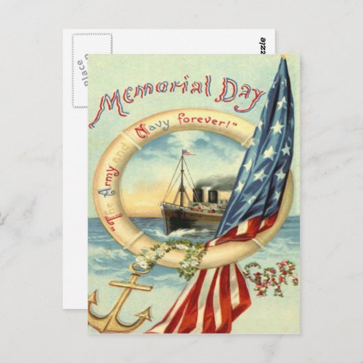 米国国旗のいかり花ライフプレサーバー ポストカード (正面/裏面)