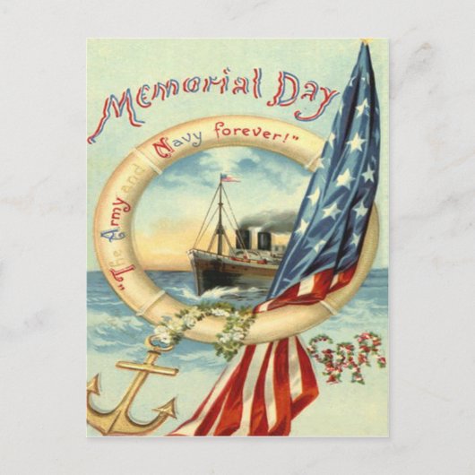 米国国旗のいかり花ライフプレサーバー ポストカード (正面)