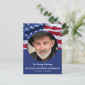 米国国旗のお祝いの生涯の写真葬儀 インビテーションポストカード (スタンド正面)