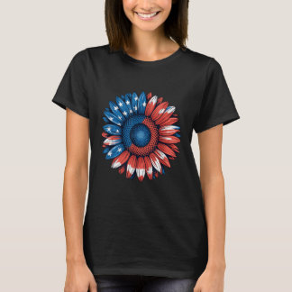 米国国旗のひまわり花7月独立第4日M Tシャツ