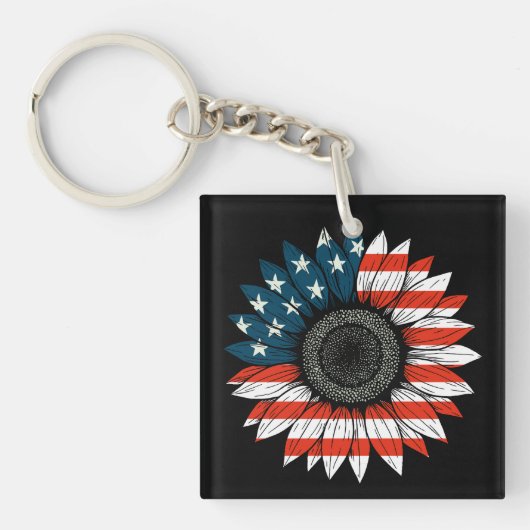 米国国旗のひまわり キーホルダー (正面)