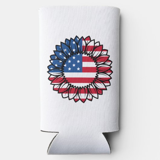 米国国旗のひまわり–32222 スリム缶クーラー (裏面)