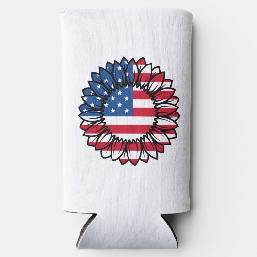 米国国旗のひまわり–32222 スリム缶クーラー (正面)