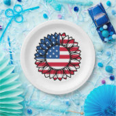 米国国旗のひまわり–32222 ペーパープレート (パーティー)