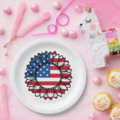 米国国旗のひまわり–32222 ペーパープレート (パーティー)