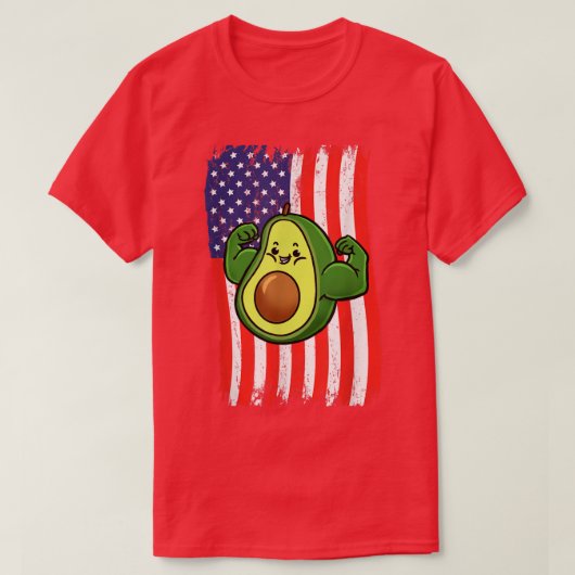 米国国旗のアボカドの重量挙げ Tシャツ (デザイン正面)