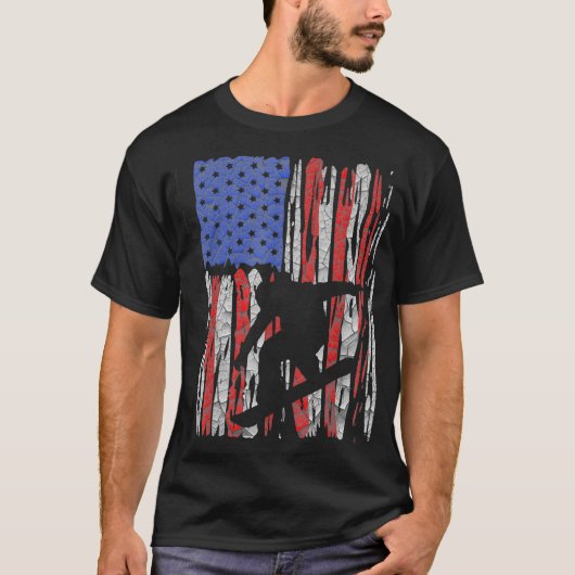 米国国旗のアメリカのスノーボードファンライダー Tシャツ (正面)