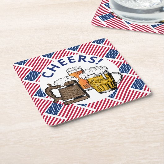 米国国旗のアメリカンビール スクエアペーパーコースター (アングル)