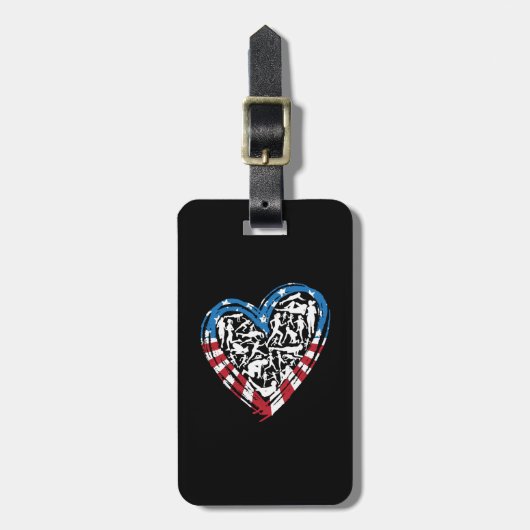 米国国旗のアメリカンランナー – ランニングハート ラゲッジタグ (正面縦)