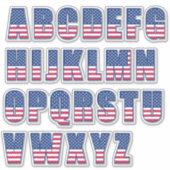 米国国旗のアルファベットパターンフォント シール (正面)