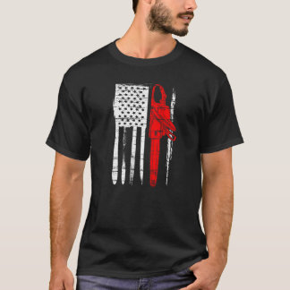 米国国旗のアルボリスト・チェーンソー・ランバージャック・ログ Tシャツ