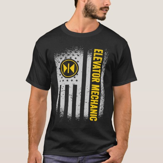 米国国旗のエレベーター整備士 Tシャツ (正面)