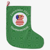 米国国旗のエンジェルクリスマス赤毛パーソナライズされた ラージクリスマスストッキング (正面)