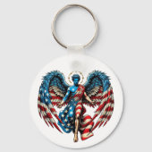 米国国旗のエンジェルマン愛国芸術 キーホルダー (正面)