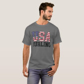 米国国旗のカーラー – アメリカンカーリング Tシャツ (正面フル)