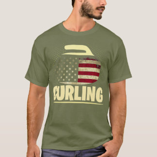 米国国旗のカーリング石のカーリング Tシャツ