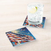 米国国旗のガラスのコースター ガラスコースター (アングル)