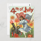 米国国旗のキャノンガール花火の爆竹 ポストカード (正面/裏面)