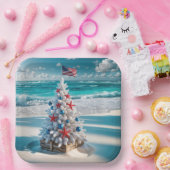 米国国旗のクリスマスツリー ペーパープレート (パーティー)