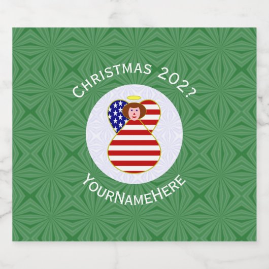 米国国旗のクリスマス赤毛エンジェルパーソナライズされた スパークリングワインラベル (シングルラベル)