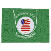 米国国旗のクリスマス赤毛エンジェルパーソナライズされた ラージペーパーバッグ (裏面)