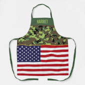 米国国旗のグリーン迷彩柄カスタム エプロン (正面)