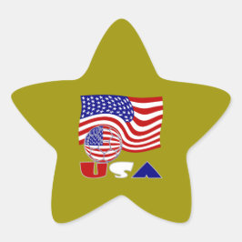 米国国旗のサッカーボール黄金の背景 星シール