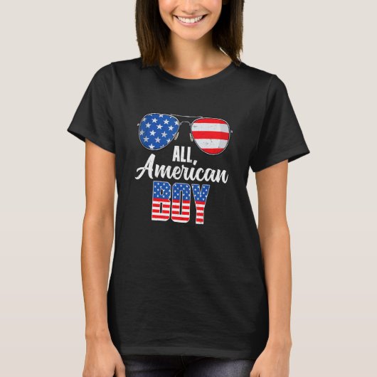 米国国旗のサングラスすべてのアメリカの少年マッチング4th O Tシャツ (正面)